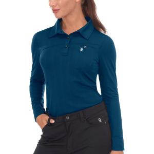 imageLittle Donkey Andy Womens Ultra Stretch Quick Dry Lightweight Golf Polo Shirts Moisture Wicking Top UPF50 Tennis SportsLong Sleeve Navy