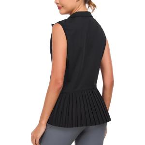 imageLittle Donkey Andy Womens Golf Vest Outerwear with Pleated Hem Sleeveless Athletic Jacket for Running Yoga TennisGolf Vestblack