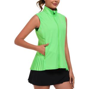 imageLittle Donkey Andy Womens Golf Vest Outerwear with Pleated Hem Sleeveless Athletic Jacket for Running Yoga TennisGolf Vestfluorescent Green