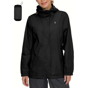 imageLittle Donkey Andy Womens Packable Rain Jacket Waterproof Lightweight Rain Coat with Hood for Golf Cycling HikingBlack