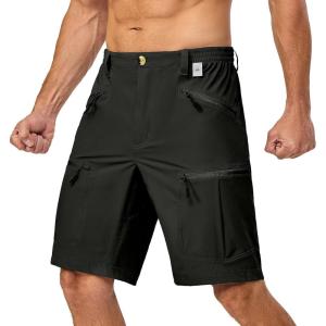imageLittle Donkey Andy Mens Cargo Shorts Quick Dry Hiking Shorts for Men Camping Travel Golf with 4 Zipper PocketsUpgraded Black