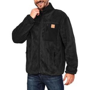 imageLittle Donkey Andy Mens Fleece Lined Jacket Fuzzy Sherpa Full Zip Thermal Coat Lightweight Outwear for Fall WinterBlack
