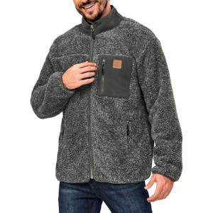 imageLittle Donkey Andy Mens Fleece Lined Jacket Fuzzy Sherpa Full Zip Thermal Coat Lightweight Outwear for Fall WinterHeather Gray