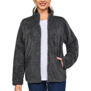 imageLittle Donkey Andy Womens Winter Hoodies Sherpa Fleece Jacket Warm Lightweight Sweatshirt Zip Up Outerwear Fuzzy CoatB1dark Grey