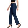 imageLittle Donkey Andy Womens Stretchy Straight Leg Dress Pants Business Casual Elastic Waist Cropped Work Pants with PocketsBlue