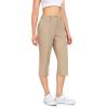 imageLittle Donkey Andy Womens Stretchy Straight Leg Dress Pants Business Casual Elastic Waist Cropped Work Pants with PocketsCropped Pantskhaki