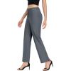 imageLittle Donkey Andy Womens Stretchy Straight Leg Dress Pants Business Casual Elastic Waist Cropped Work Pants with PocketsGrey