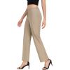 imageLittle Donkey Andy Womens Stretchy Straight Leg Dress Pants Business Casual Elastic Waist Cropped Work Pants with PocketsKhaki