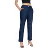 imageLittle Donkey Andy Womens Stretchy Straight Leg Dress Pants Business Casual Elastic Waist Cropped Work Pants with PocketsBlue