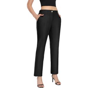 imageLittle Donkey Andy Womens Stretchy Straight Leg Dress Pants Business Casual Elastic Waist Cropped Work Pants with PocketsBlack