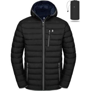 imageLittle Donkey Andy Mens Warm Waterproof Puffer Jacket Hooded Windproof Winter Coat with Recycled InsulationBlack