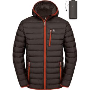 imageLittle Donkey Andy Mens Warm Waterproof Puffer Jacket Hooded Windproof Winter Coat with Recycled InsulationCoffee