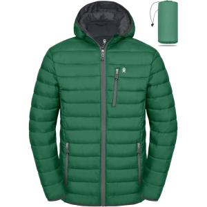 imageLittle Donkey Andy Mens Warm Waterproof Puffer Jacket Hooded Windproof Winter Coat with Recycled InsulationGreen