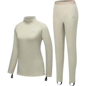 imageDasawamedh Womens Fleece Thermal Underwear Set Lightweight Warm Base Layers Long Johns for Hiking Skiing DivingA Light Khaki