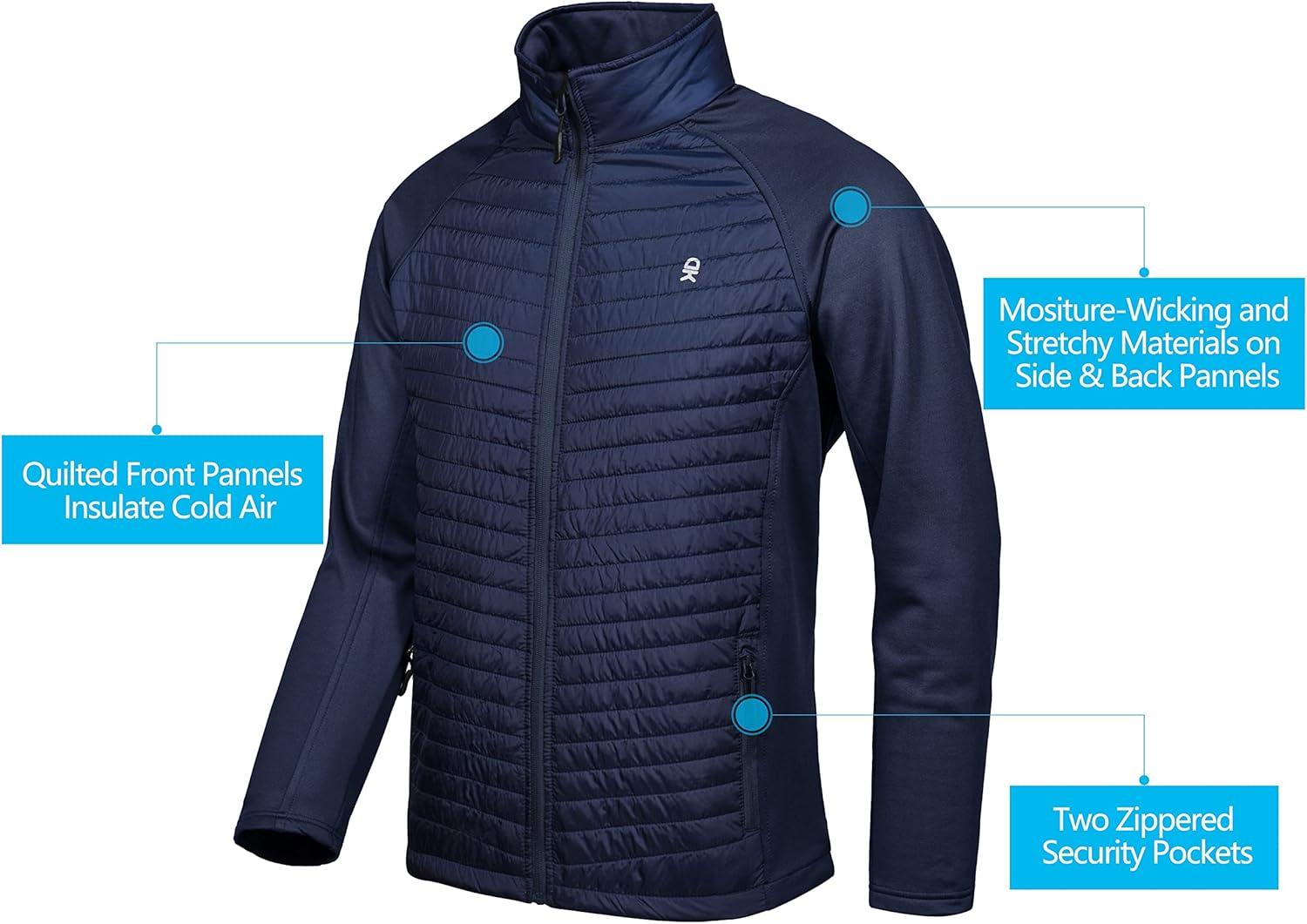 imageLittle Donkey Andy Mens Insulated Hybrid Jacket Quilted Fleece Lined Running Hiking JacketDark Blue  Upgrade