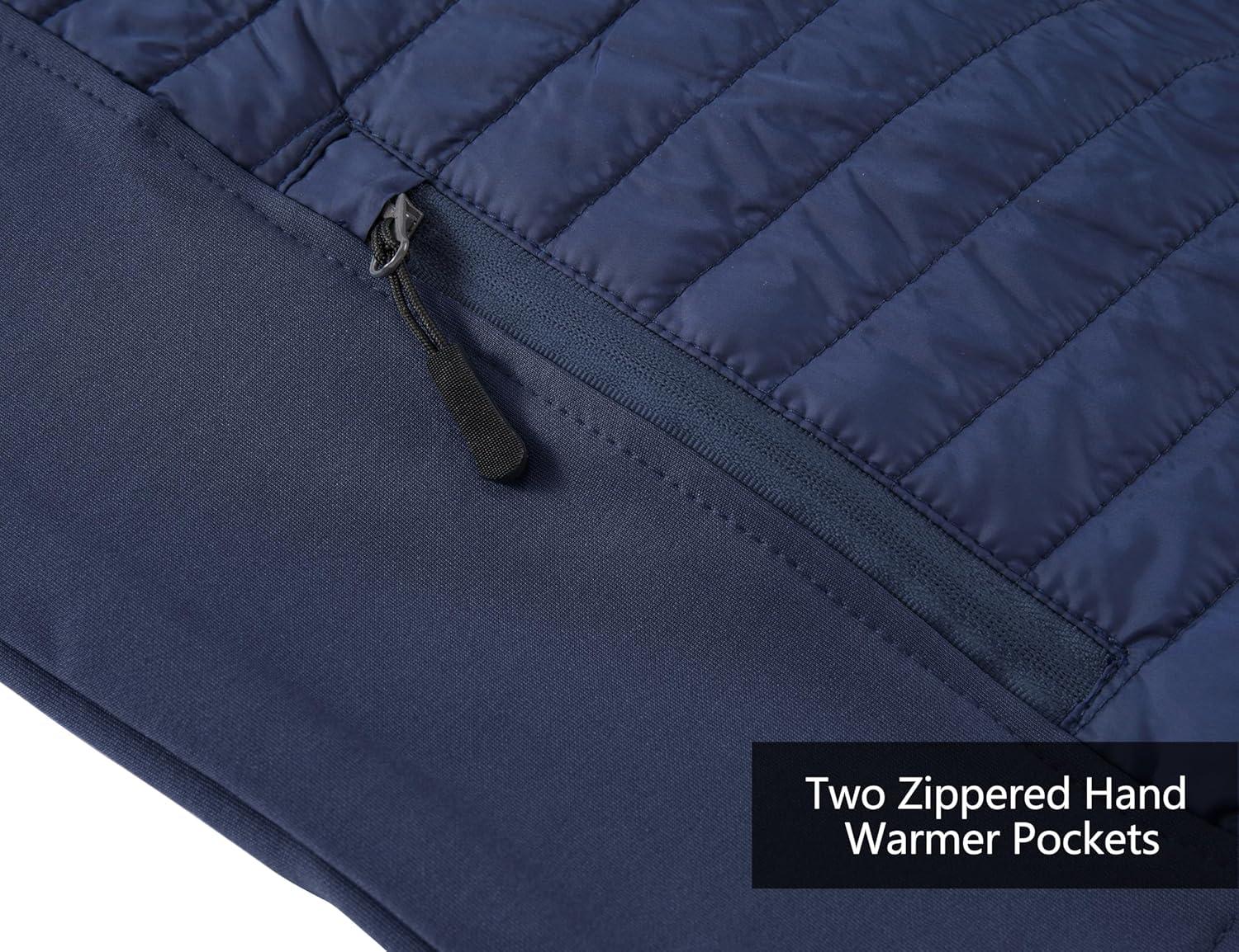 imageLittle Donkey Andy Mens Insulated Hybrid Jacket Quilted Fleece Lined Running Hiking JacketDark Blue  Upgrade Cuffs