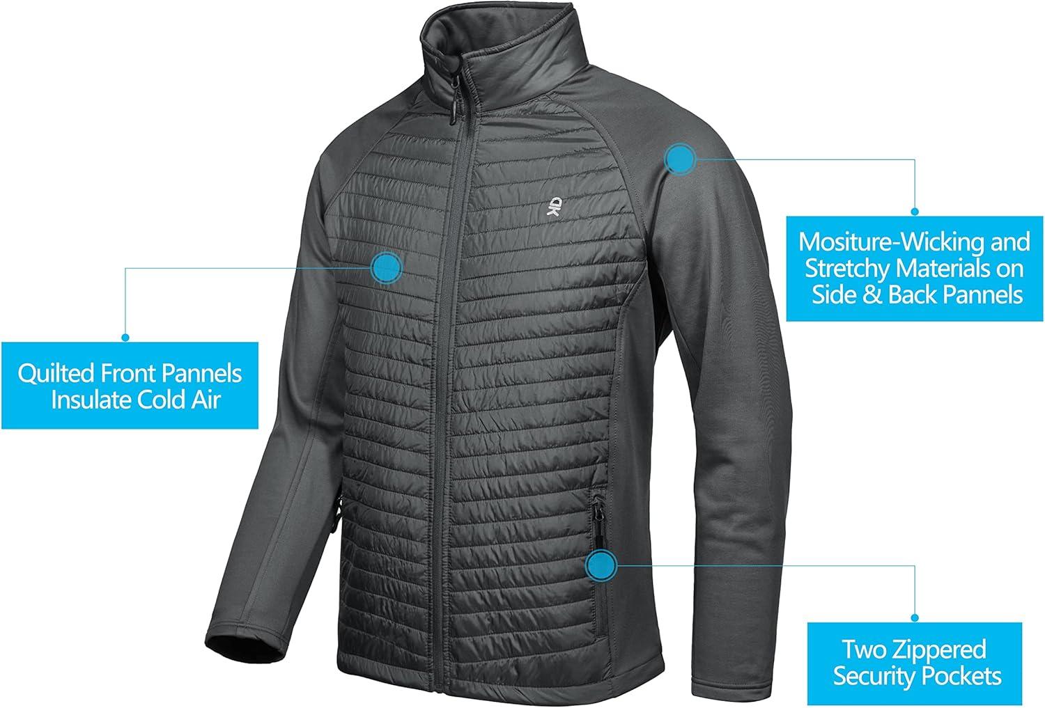 imageLittle Donkey Andy Mens Insulated Hybrid Jacket Quilted Fleece Lined Running Hiking JacketGray  Upgrade