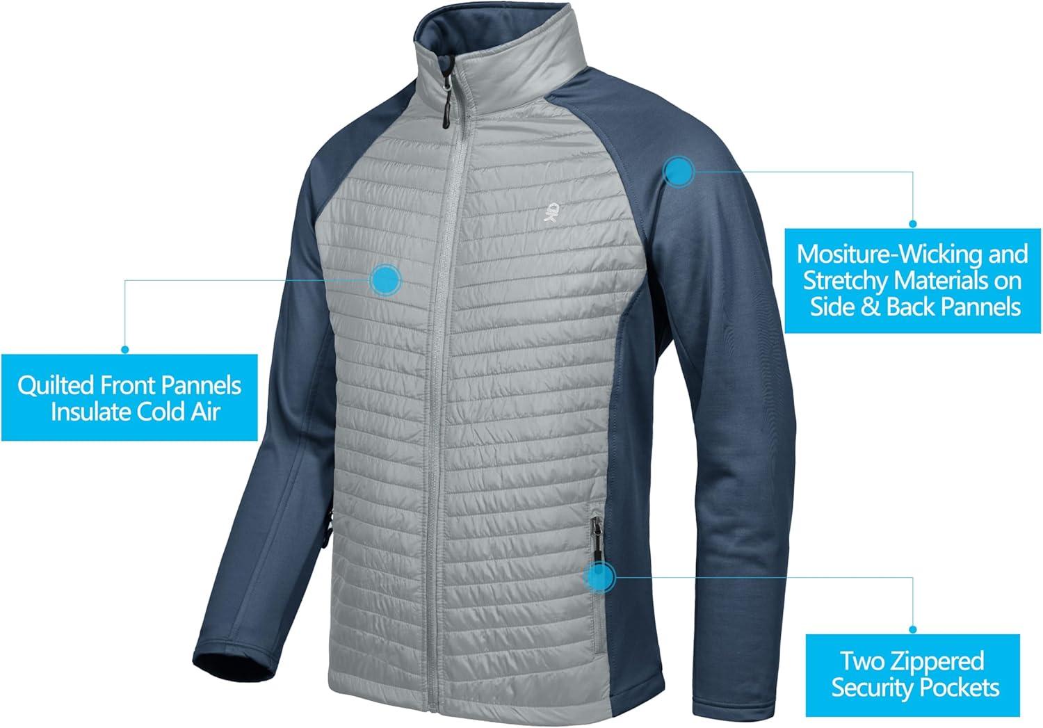 imageLittle Donkey Andy Mens Insulated Hybrid Jacket Quilted Fleece Lined Running Hiking JacketLight Gray