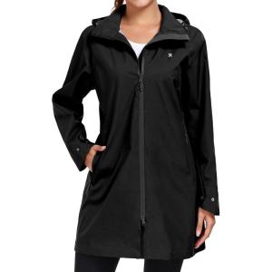 image:imageLittle Donkey Andy Womens Waterproof Hooded Rain Jacket Mid Length Outdoor Coat with Zipper PocketsBlack