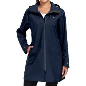 image:imageLittle Donkey Andy Womens Waterproof Hooded Rain Jacket Mid Length Outdoor Coat with Zipper PocketsBlue
