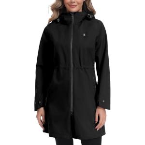 image:imageLittle Donkey Andy Womens Waterproof Hooded Rain Jacket Mid Length Outdoor Coat with Zipper PocketsClassic Black