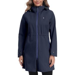 image:imageLittle Donkey Andy Womens Waterproof Hooded Rain Jacket Mid Length Outdoor Coat with Zipper PocketsDeep Navy