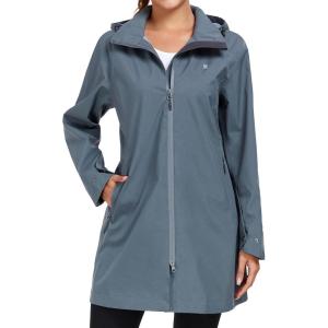image:imageLittle Donkey Andy Womens Waterproof Hooded Rain Jacket Mid Length Outdoor Coat with Zipper PocketsGrey