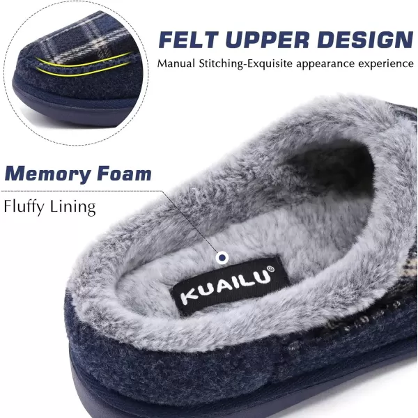 KuaiLu Mens Clog Slippers with Comfy Memory Foam Slippers Warm Faux Fur Slip on Houes Shoes Indoor Rubber Sole)