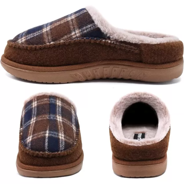 KuaiLu Mens Clog Slippers with Comfy Memory Foam Slippers Warm Faux Fur Slip on Houes Shoes Indoor Rubber Sole)
