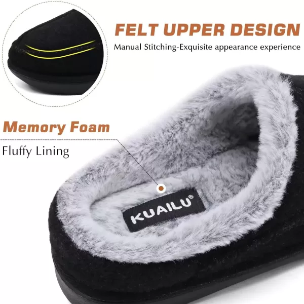 KuaiLu Mens Clog Slippers with Comfy Memory Foam Slippers Warm Faux Fur Slip on Houes Shoes Indoor Rubber Sole)
