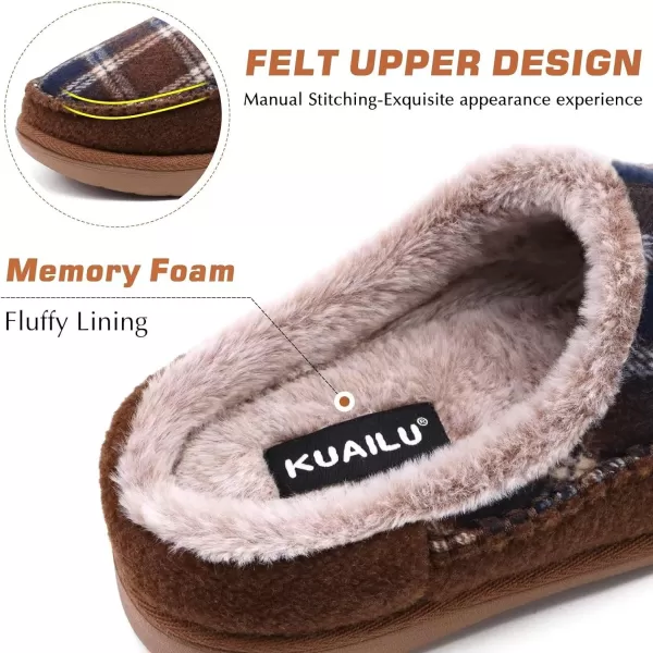 KuaiLu Mens Clog Slippers with Comfy Memory Foam Slippers Warm Faux Fur Slip on Houes Shoes Indoor Rubber Sole)