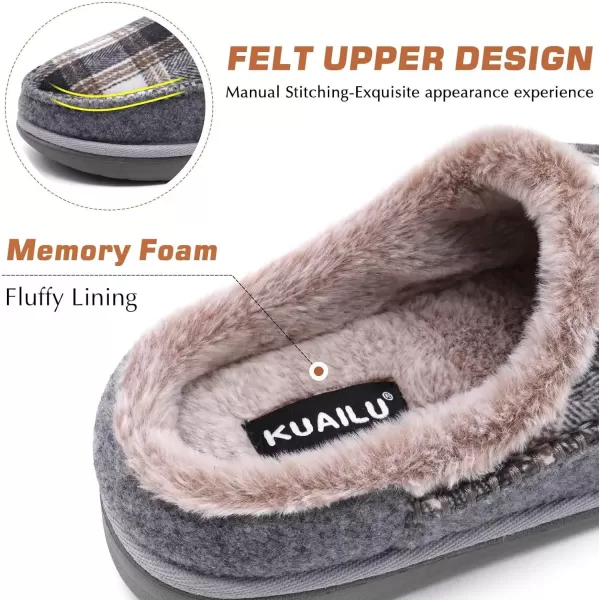KuaiLu Mens Clog Slippers with Comfy Memory Foam Slippers Warm Faux Fur Slip on Houes Shoes Indoor Rubber Sole)