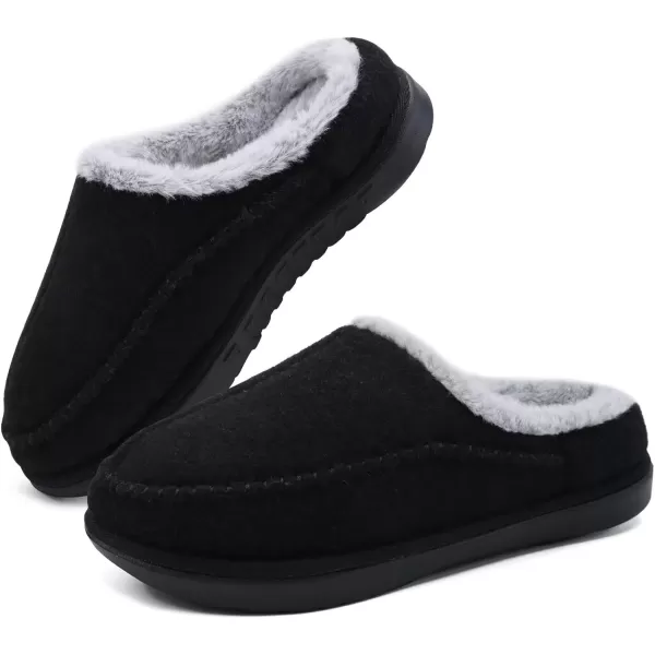 KuaiLu Mens Clog Slippers with Comfy Memory Foam Slippers Warm Faux Fur Slip on Houes Shoes Indoor Rubber Sole)