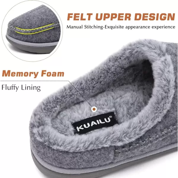 KuaiLu Mens Clog Slippers with Comfy Memory Foam Slippers Warm Faux Fur Slip on Houes Shoes Indoor Rubber Sole)