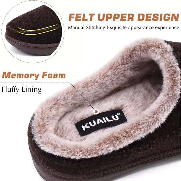 KuaiLu Mens Clog Slippers with Comfy Memory Foam Slippers Warm Faux Fur Slip on Houes Shoes Indoor Rubber Sole)
