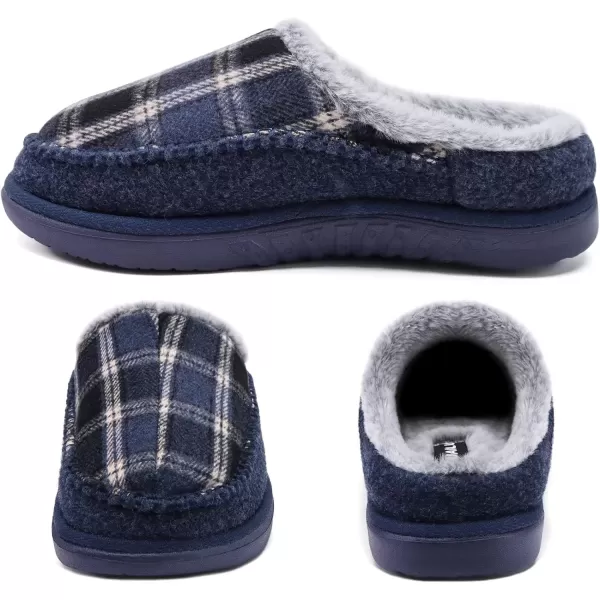 KuaiLu Mens Clog Slippers with Comfy Memory Foam Slippers Warm Faux Fur Slip on Houes Shoes Indoor Rubber Sole)