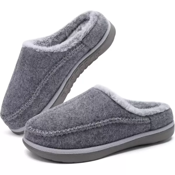 KuaiLu Mens Clog Slippers with Comfy Memory Foam Slippers Warm Faux Fur Slip on Houes Shoes Indoor Rubber Sole)