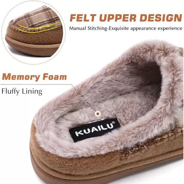 KuaiLu Mens Clog Slippers with Comfy Memory Foam Slippers Warm Faux Fur Slip on Houes Shoes Indoor Rubber Sole)
