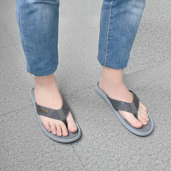 KuaiLu Mens Flip Flops Arch Support Comfortable Waterproof Open Toe Summer Beach Leather Thong Sandals Cushion Slip on Slippers