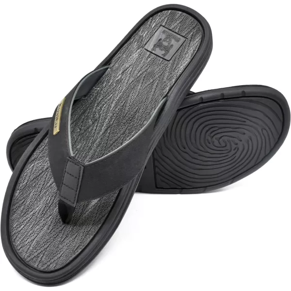 KuaiLu Mens Flip Flops Arch Support Comfortable Waterproof Open Toe Summer Beach Leather Thong Sandals Cushion Slip on Slippers