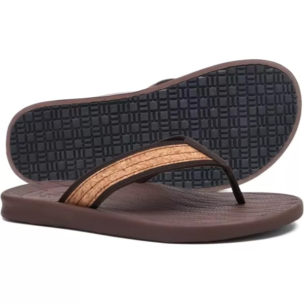 KuaiLu Mens Flip Flops Arch Support Comfortable Waterproof Open Toe Summer Beach Leather Thong Sandals Cushion Slip on Slippers