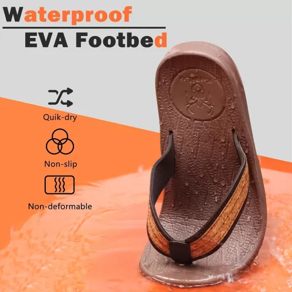 KuaiLu Mens Flip Flops Arch Support Comfortable Waterproof Open Toe Summer Beach Leather Thong Sandals Cushion Slip on Slippers
