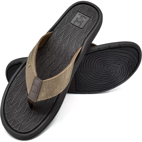 KuaiLu Mens Flip Flops Arch Support Comfortable Waterproof Open Toe Summer Beach Leather Thong Sandals Cushion Slip on Slippers