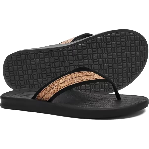 KuaiLu Mens Flip Flops Arch Support Comfortable Waterproof Open Toe Summer Beach Leather Thong Sandals Cushion Slip on Slippers