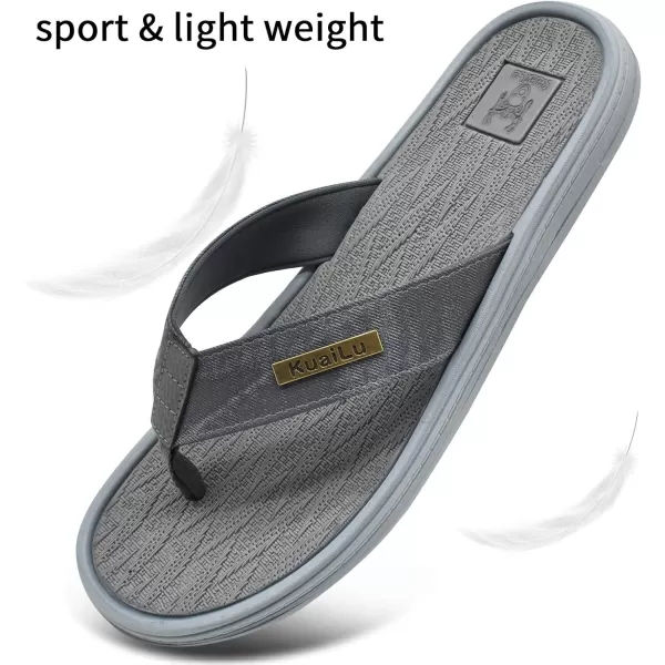 KuaiLu Mens Flip Flops Arch Support Comfortable Waterproof Open Toe Summer Beach Leather Thong Sandals Cushion Slip on Slippers