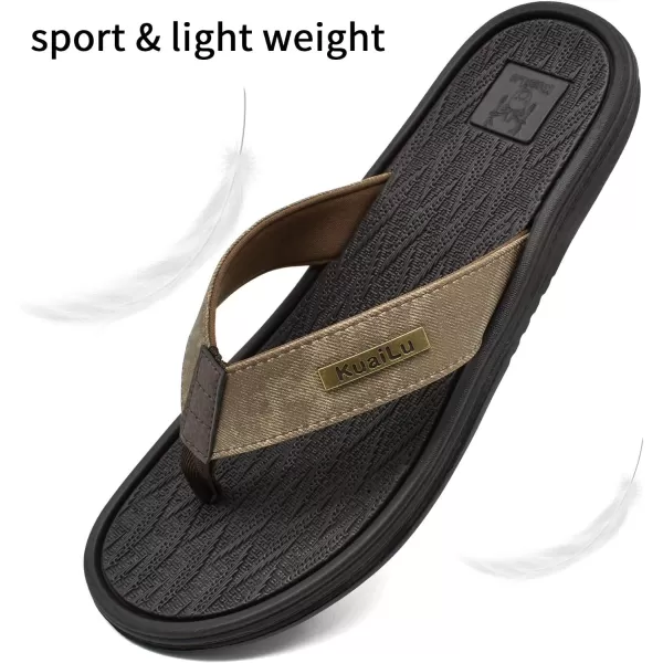 KuaiLu Mens Flip Flops Arch Support Comfortable Waterproof Open Toe Summer Beach Leather Thong Sandals Cushion Slip on Slippers