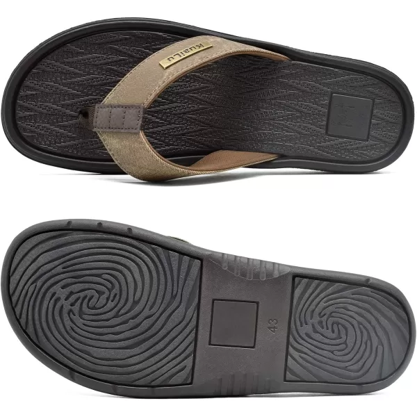 KuaiLu Mens Flip Flops Arch Support Comfortable Waterproof Open Toe Summer Beach Leather Thong Sandals Cushion Slip on Slippers