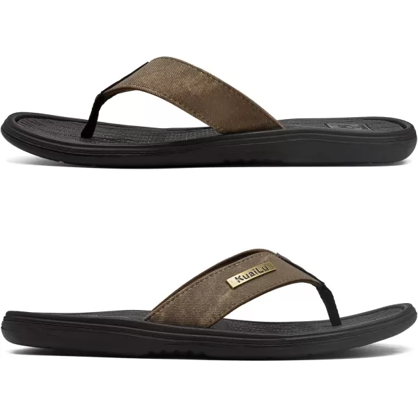 KuaiLu Mens Flip Flops Arch Support Comfortable Waterproof Open Toe Summer Beach Leather Thong Sandals Cushion Slip on Slippers