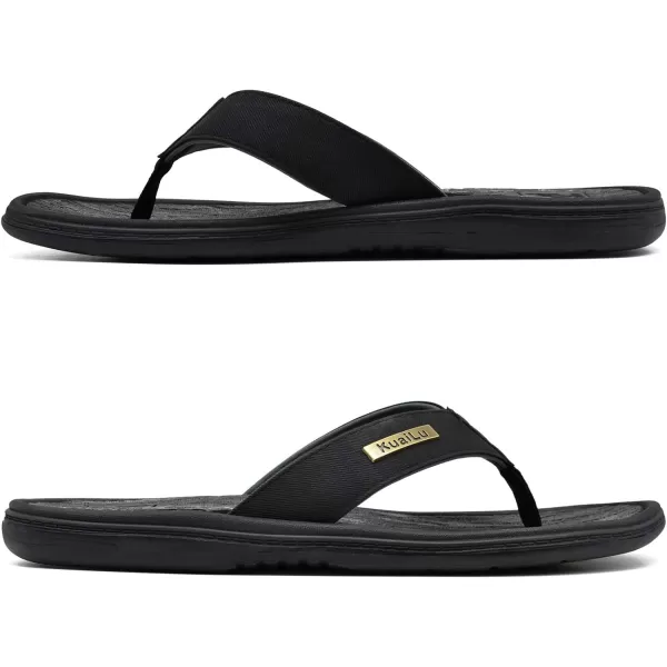 KuaiLu Mens Flip Flops Arch Support Comfortable Waterproof Open Toe Summer Beach Leather Thong Sandals Cushion Slip on Slippers