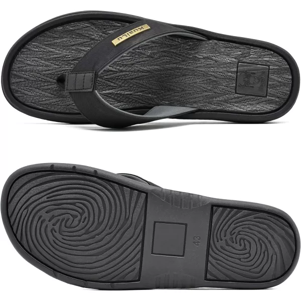 KuaiLu Mens Flip Flops Arch Support Comfortable Waterproof Open Toe Summer Beach Leather Thong Sandals Cushion Slip on Slippers